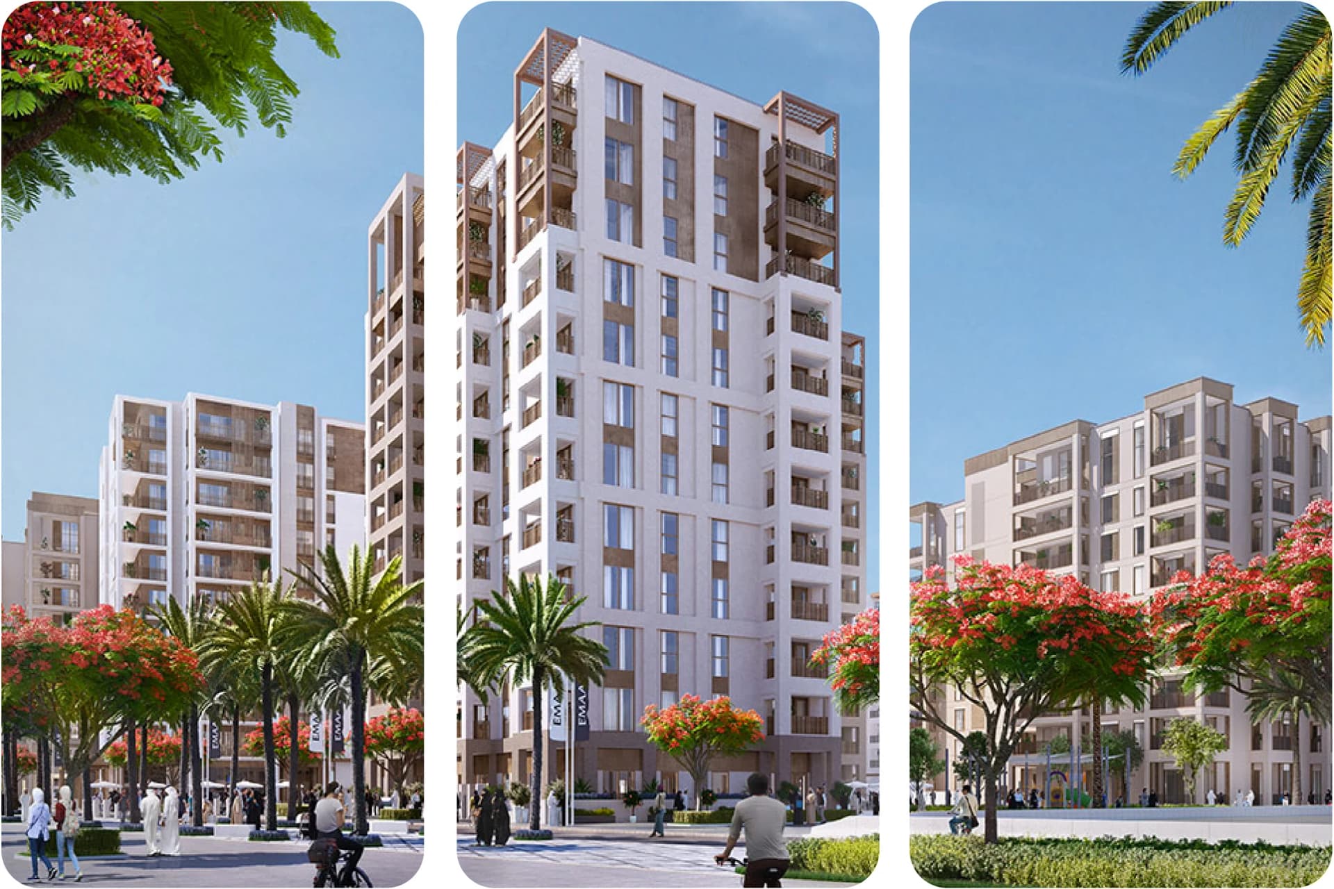 المباني السكنية الحديثة مع أشجار النخيل