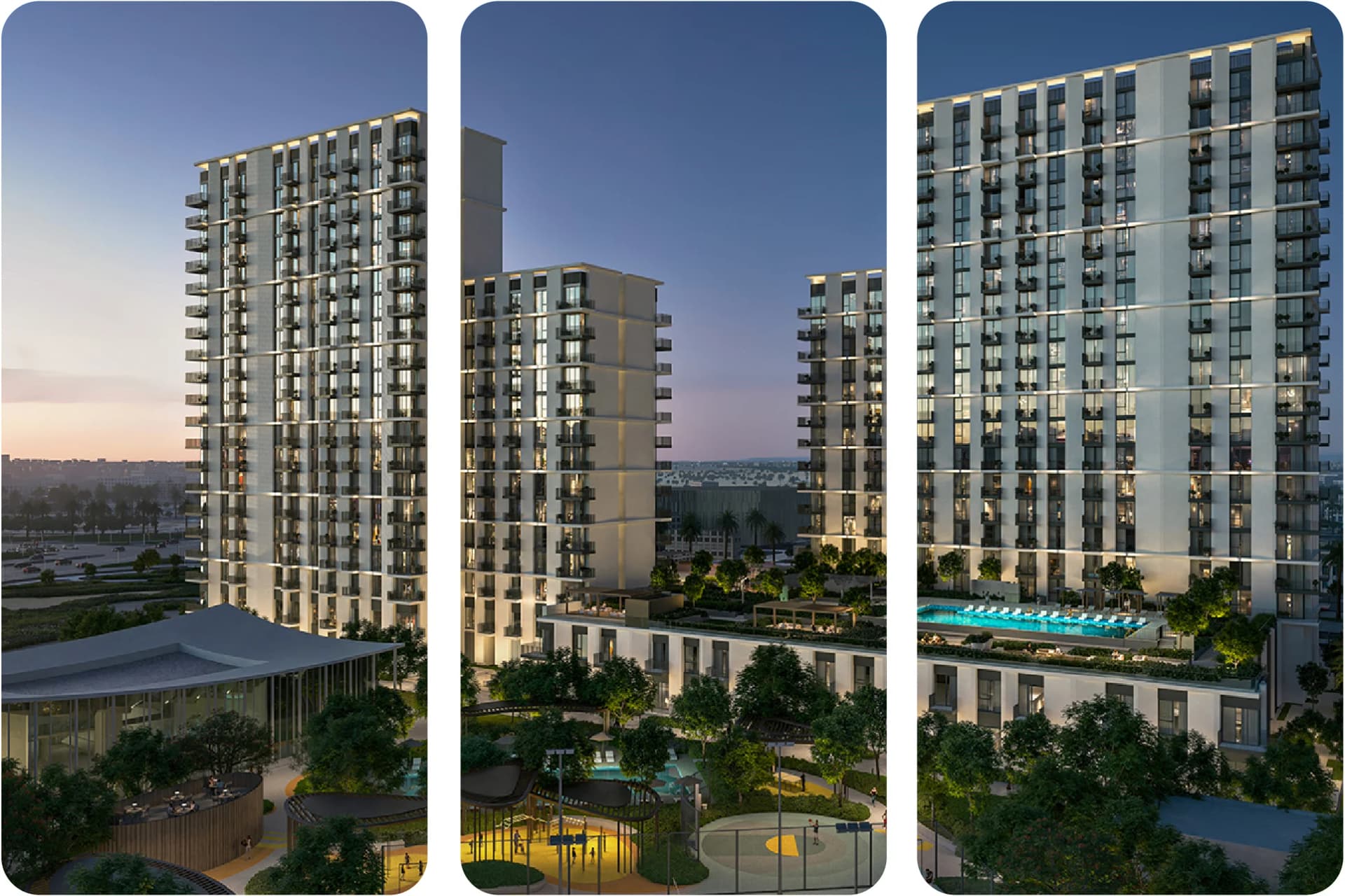 Luxurious bedroom with soft textures and skyline view