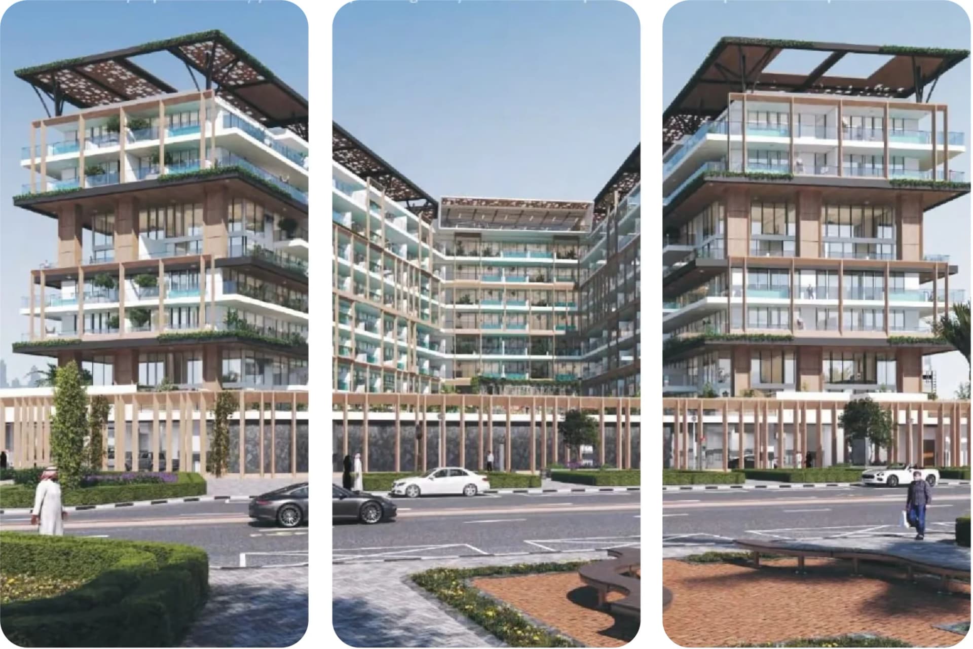 مبنى سكني حديث بتصميم معماري أنيق وأشجار نخيل