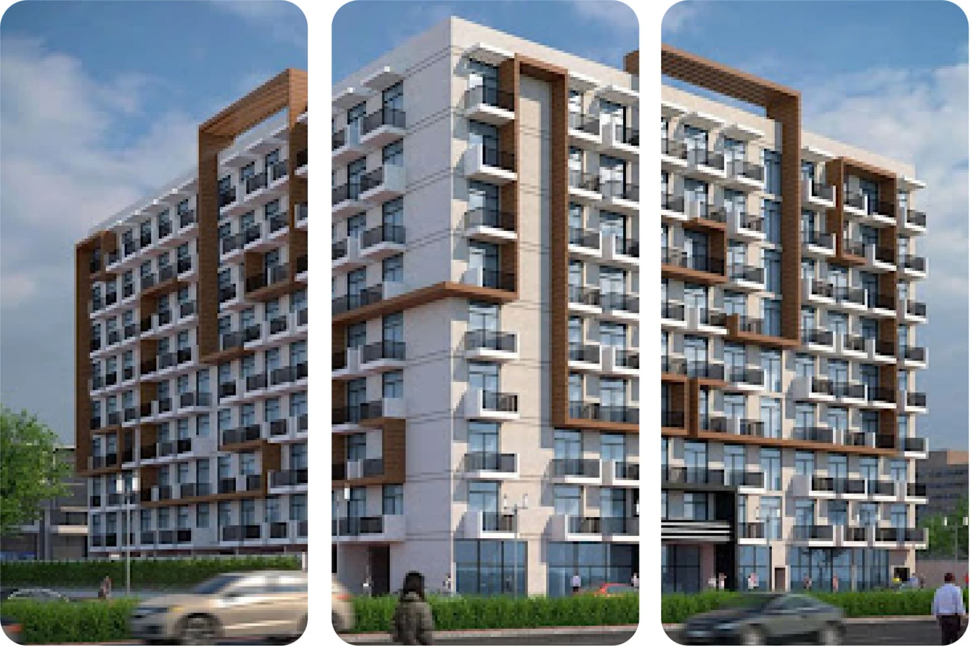 مبنى سكني حديث ذو هندسة معمارية أنيقة وأشجار نخيل