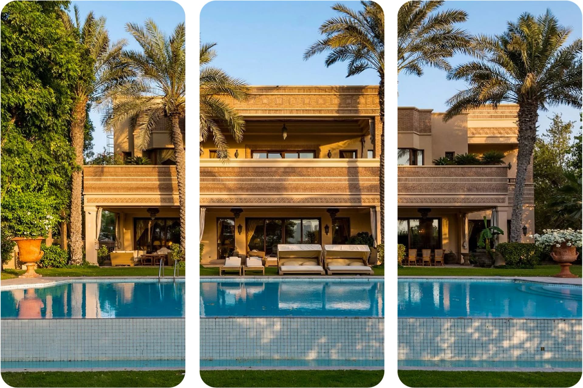 Luxurious villa with sleek architecture and palm trees