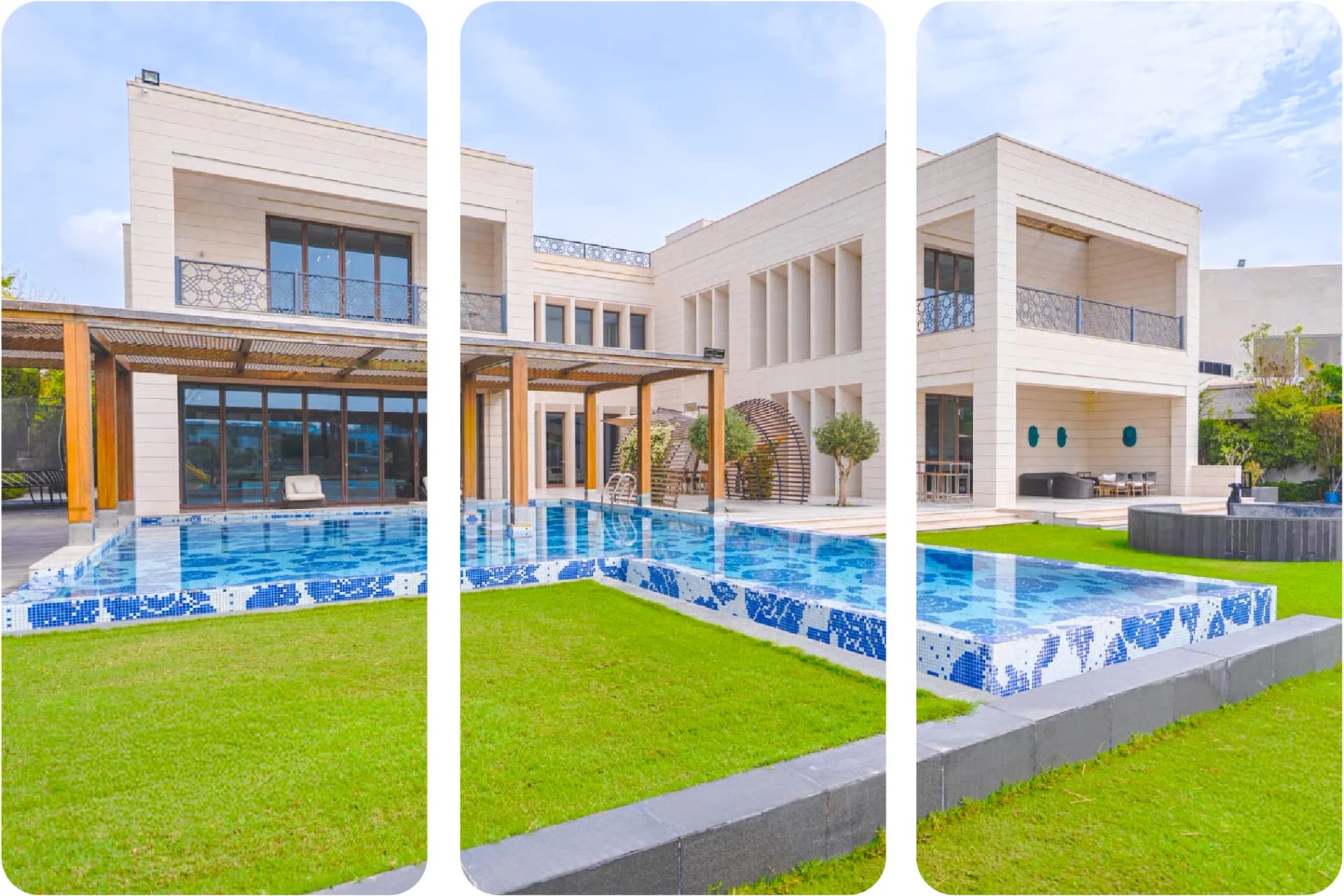 Luxurious mansion with elaborate driveway and garden