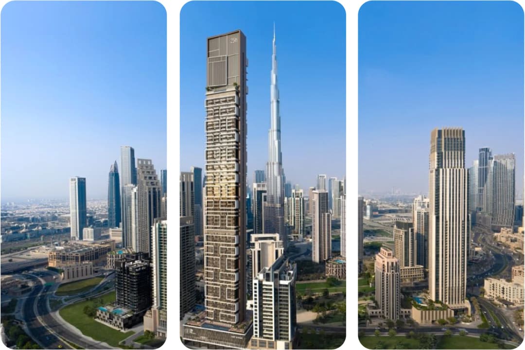 غرفة معيشة أنيقة بإطلالة بانورامية على المدينة والمحيط