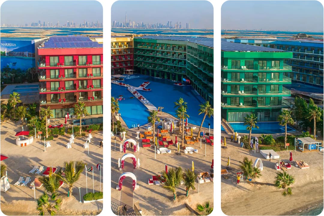 Three views of Cote D'Azur Hotel, Dubai