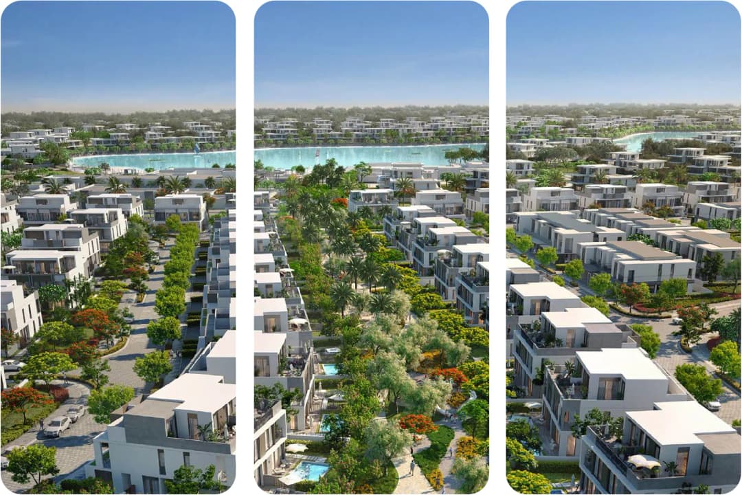 منظر واسع لمجتمع حديث مع بحيرة صناعية