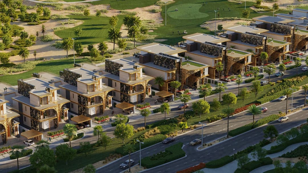Luxury villas with modern architecture near a golf course