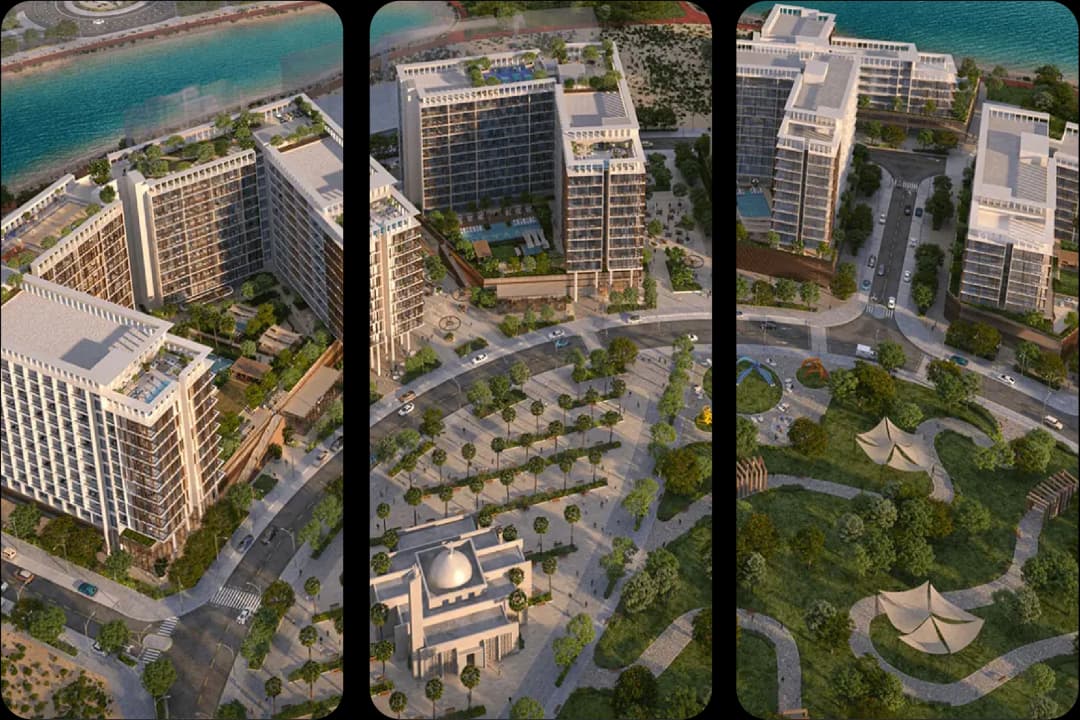 Beachfront residential complex with green spaces