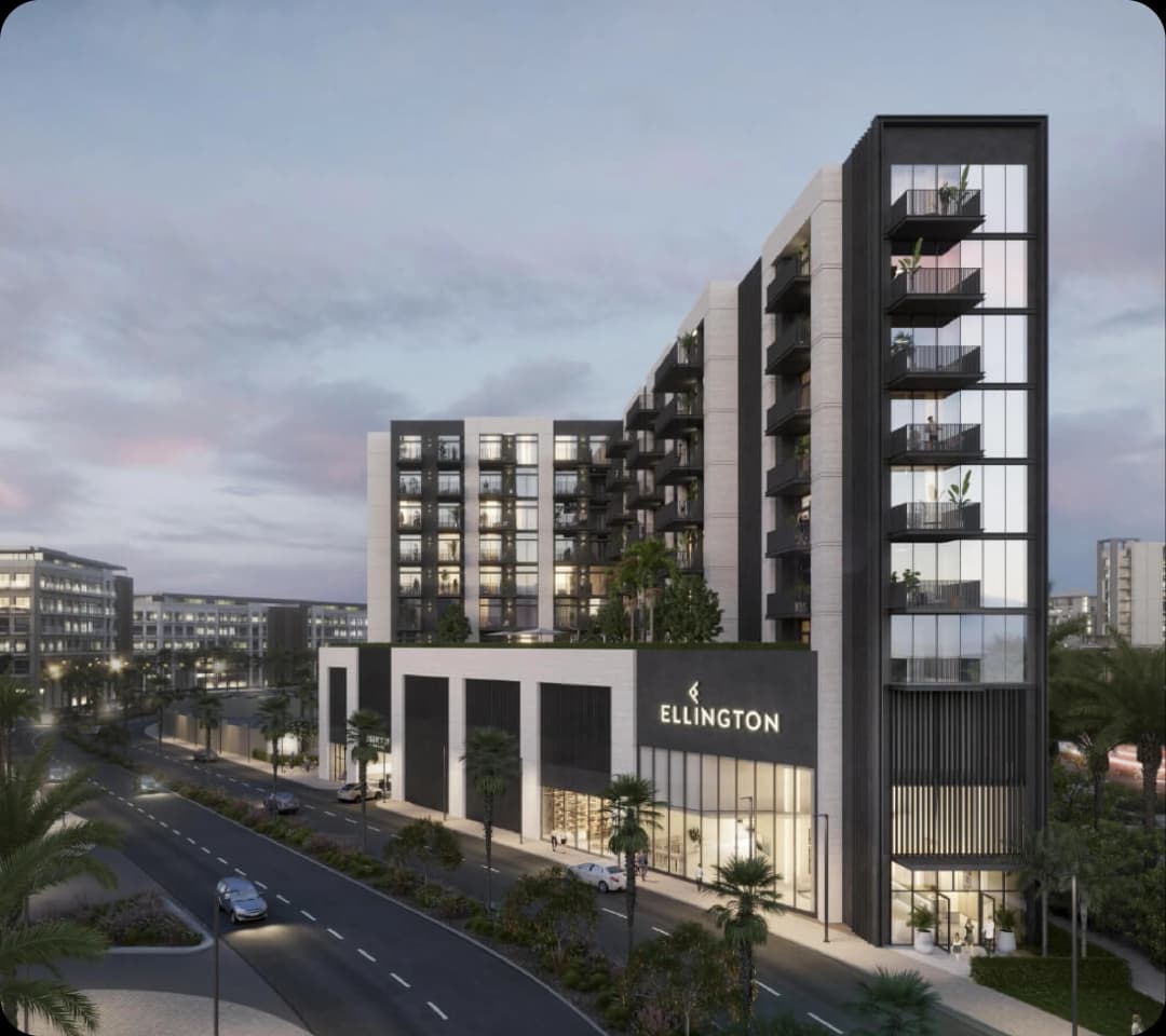 Modern Ellington building at dusk