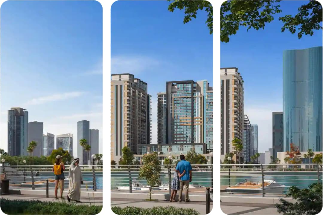 إطلالة خلابة على الواجهة المائية مع مبانٍ سكنية عصرية