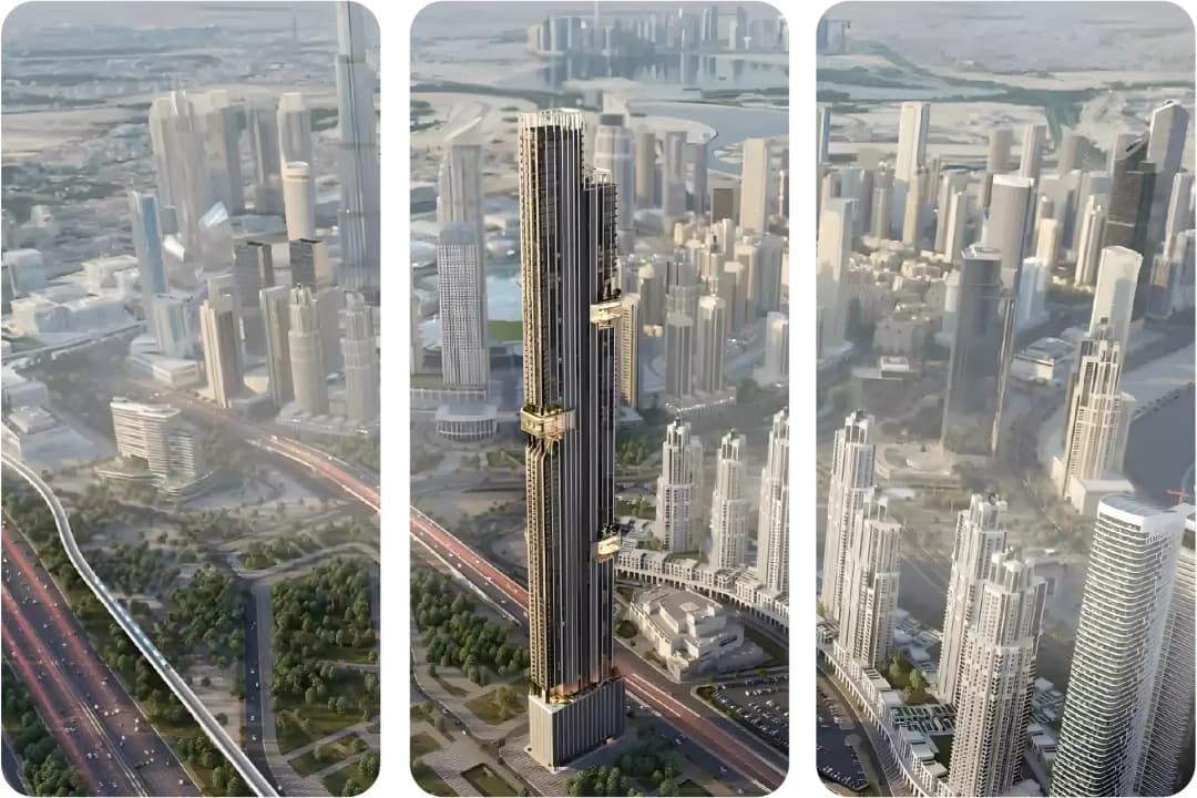 أفق مدينة مذهل مع برج خليفة والهندسة المعمارية الحديثة