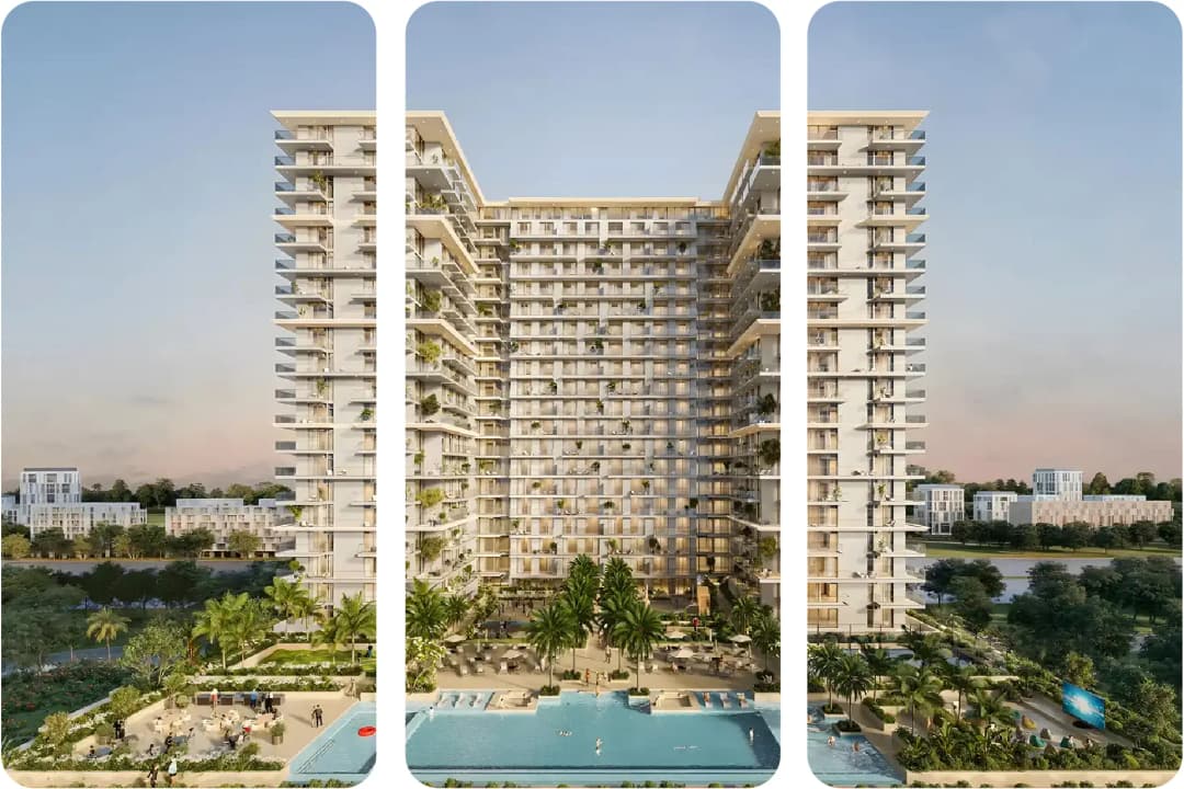 Suburban sprawl meets distant city skyline