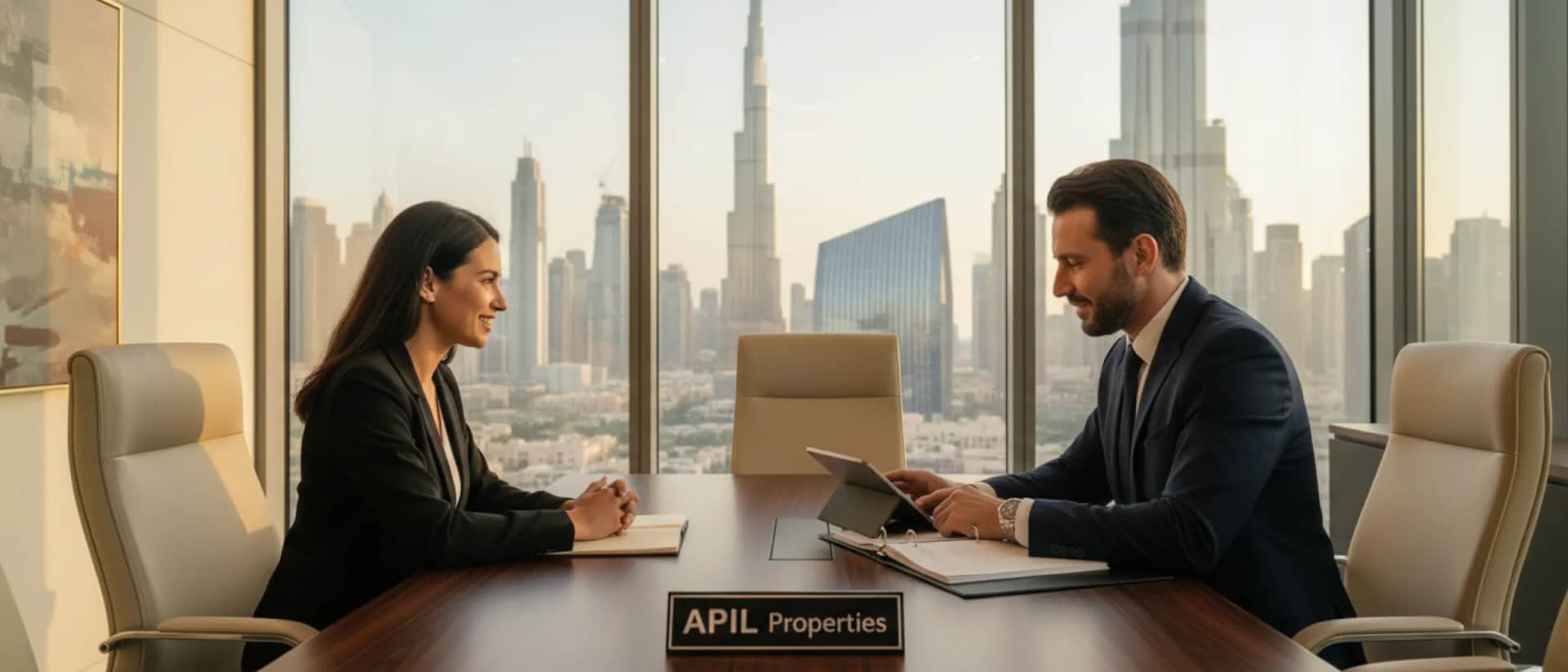 اجتماع عمل في مكتب شركة APIL للعقارات في دبي