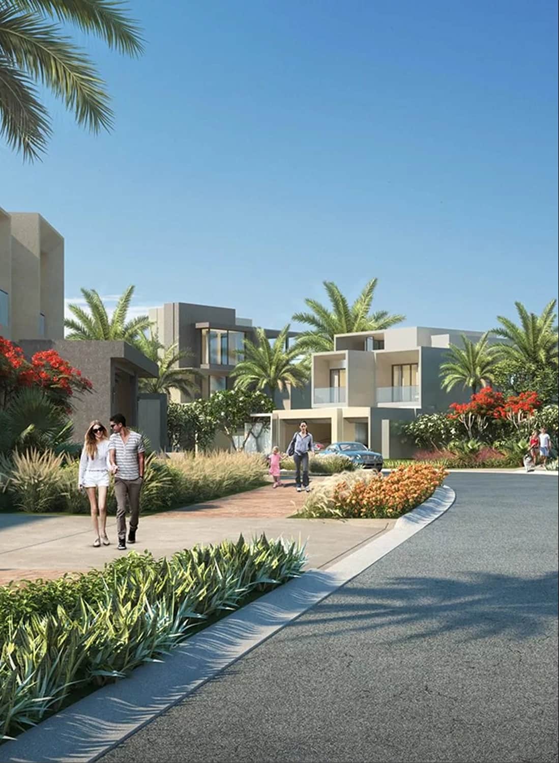 Luxury residential community with modern villas and greenery