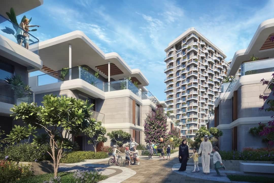 Residential area with children and families enjoying the outdoors
