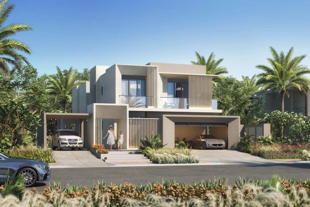 Luxury family home with modern architecture in greenery