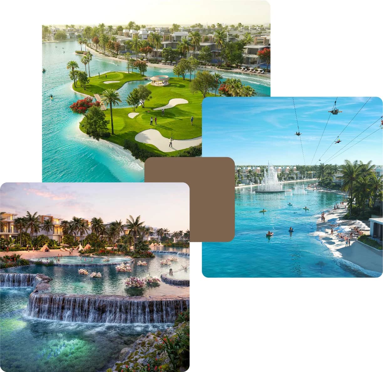 Golf island, lagoon pools, and ziplining fun