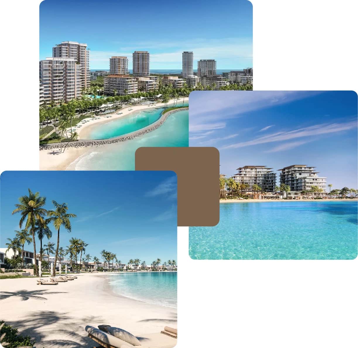 Beachfront cityscape with turquoise lagoon