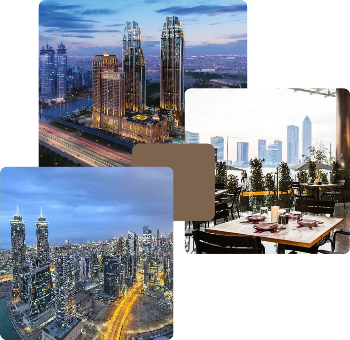 Luxury towers and rooftop dining in the city