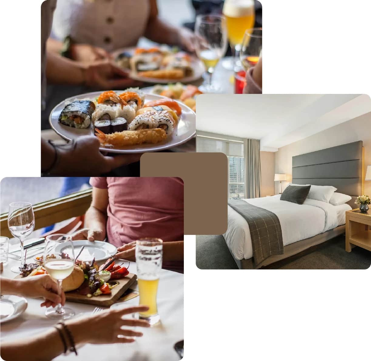 Dining scenes with gourmet meals served