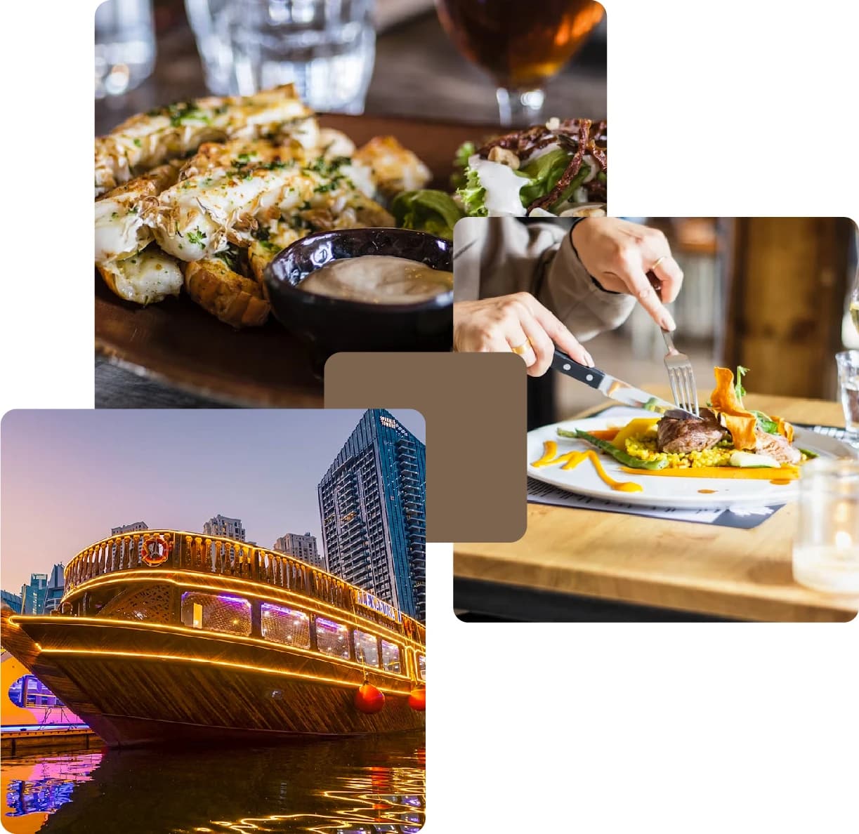 Gourmet dining and luxury dinner cruise views