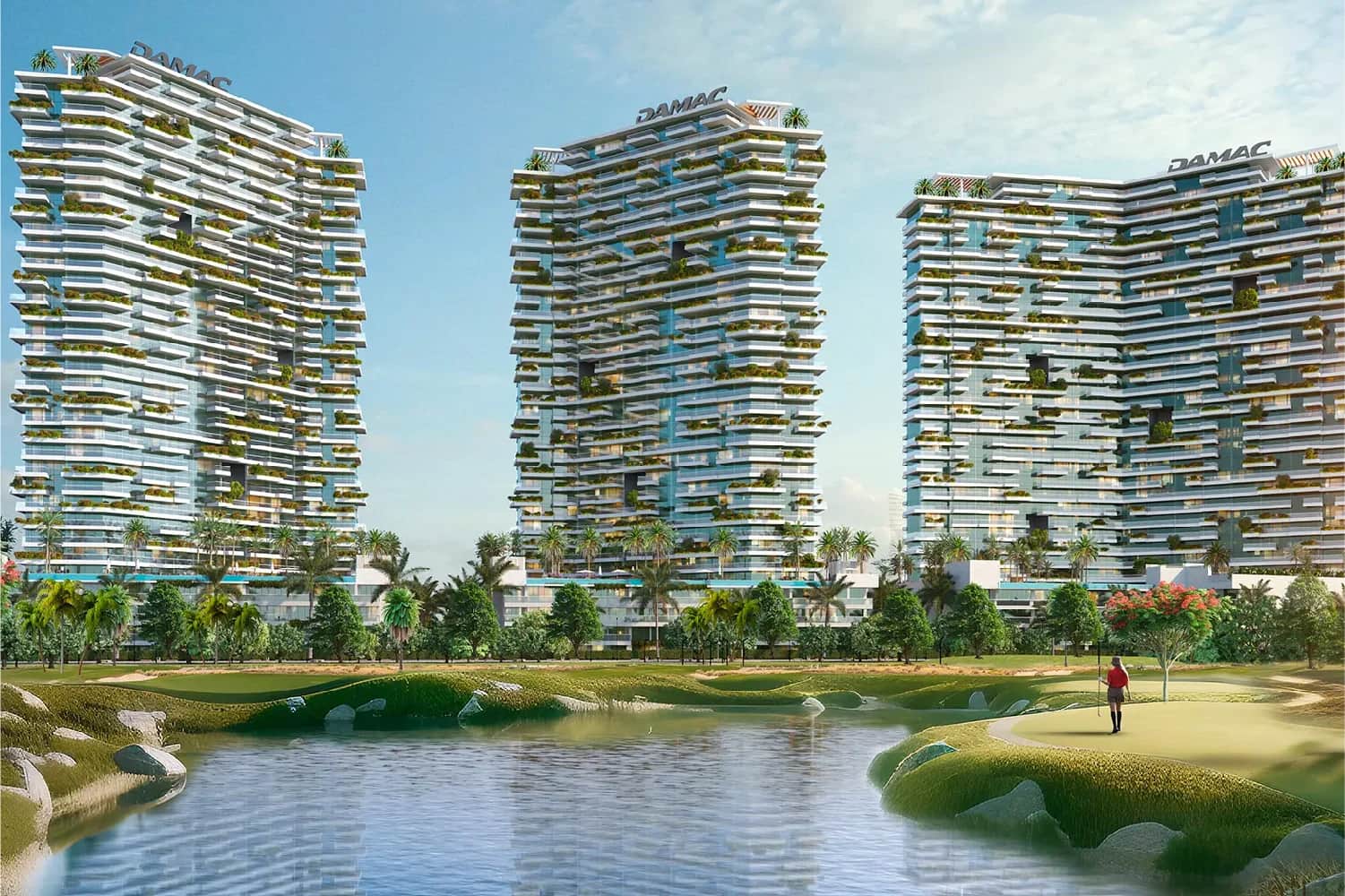 Modern ELO Towers by DAMAC at night