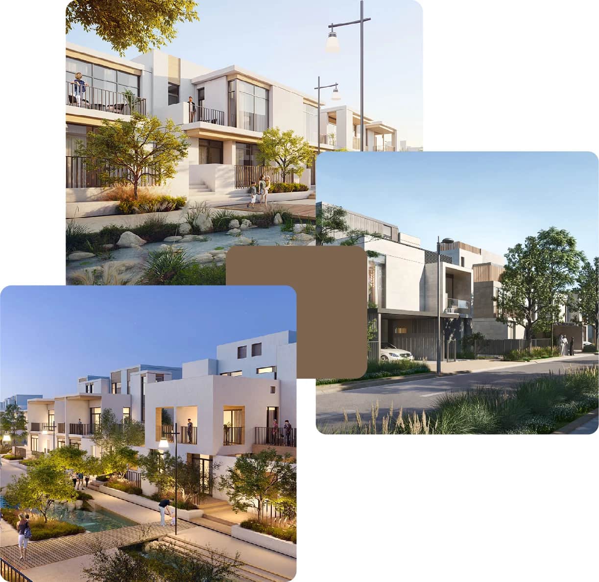 Contemporary townhouses along landscaped streets