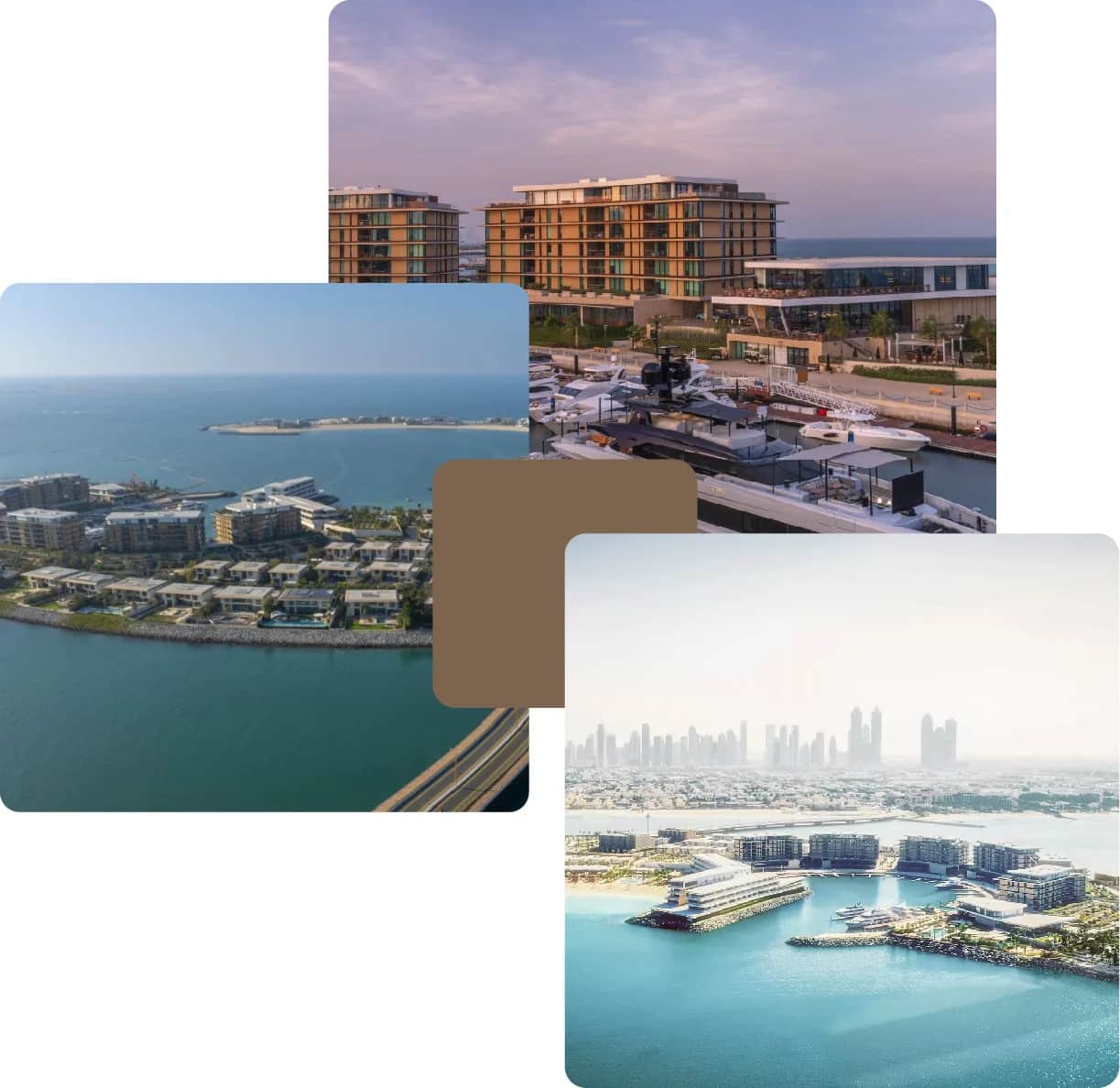Aerial view of luxury waterfront community with yachts