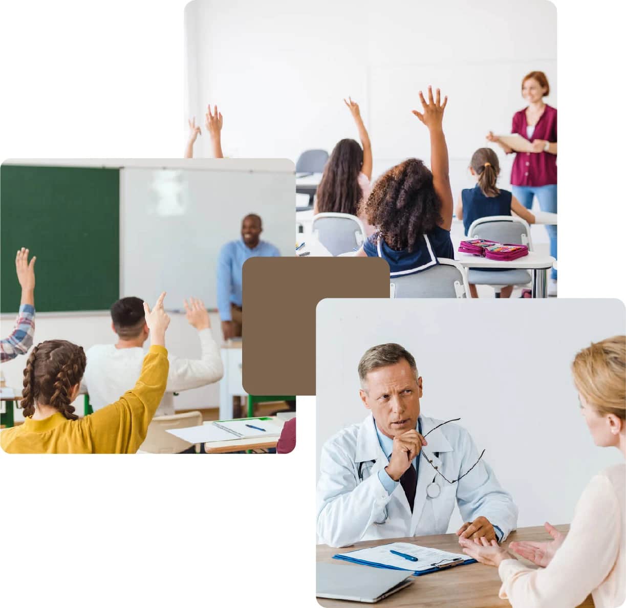 Classrooms with students and a doctor consult