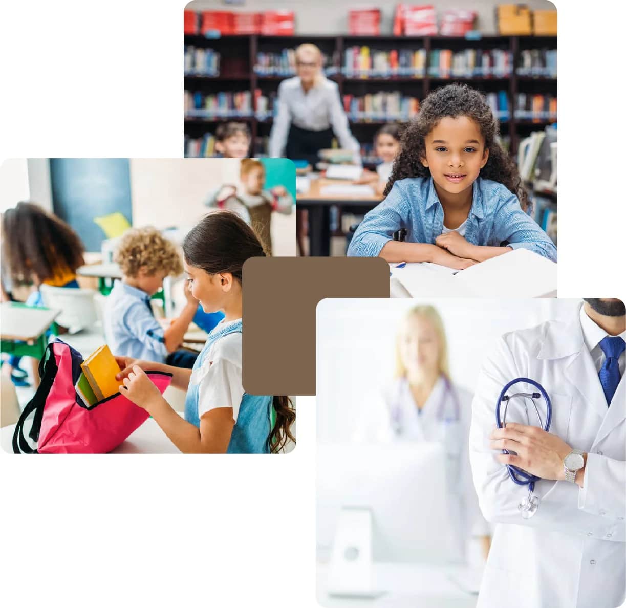 Children studying in a classroom with teachers