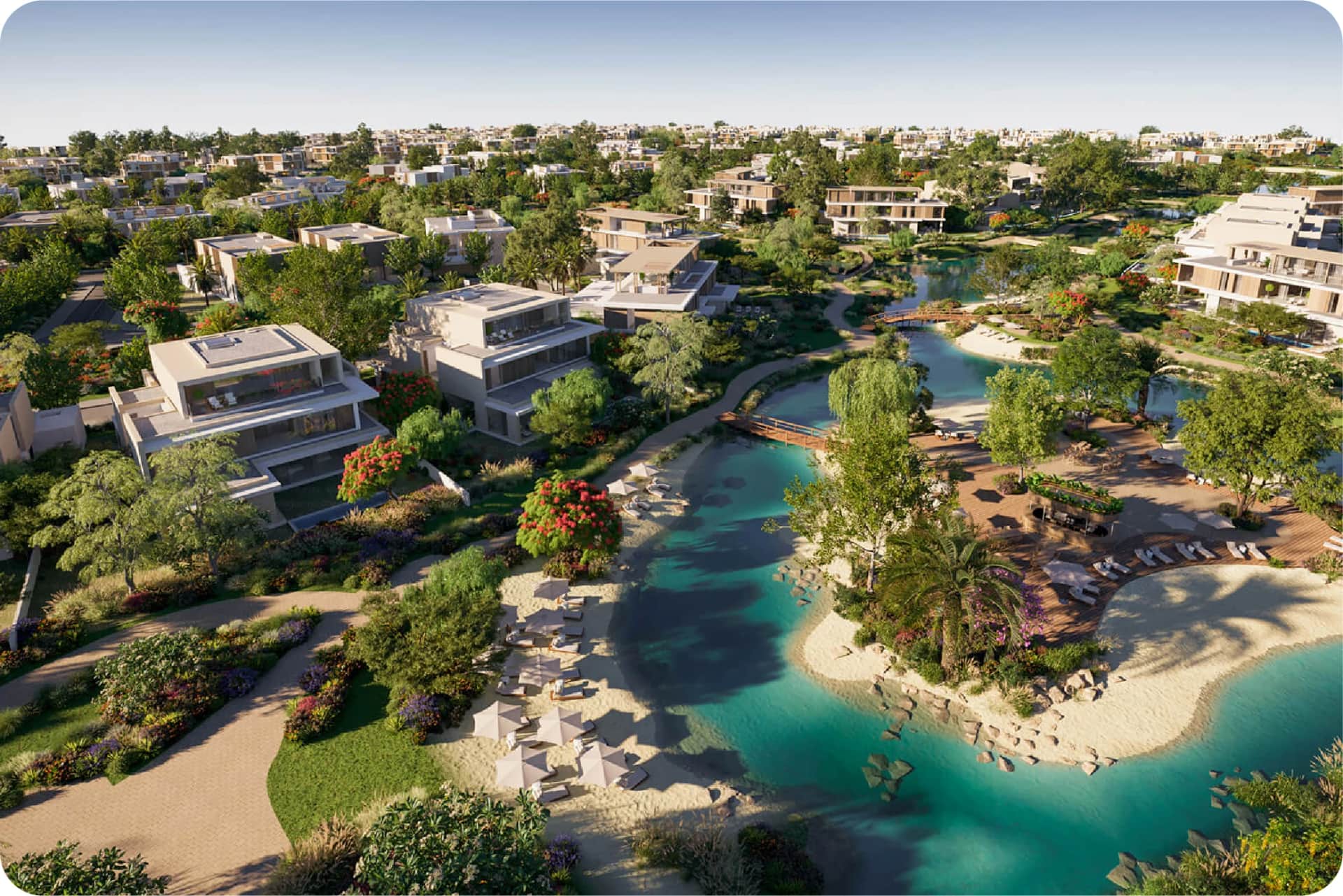 Luxury homes with tranquil waterways and lush greenery