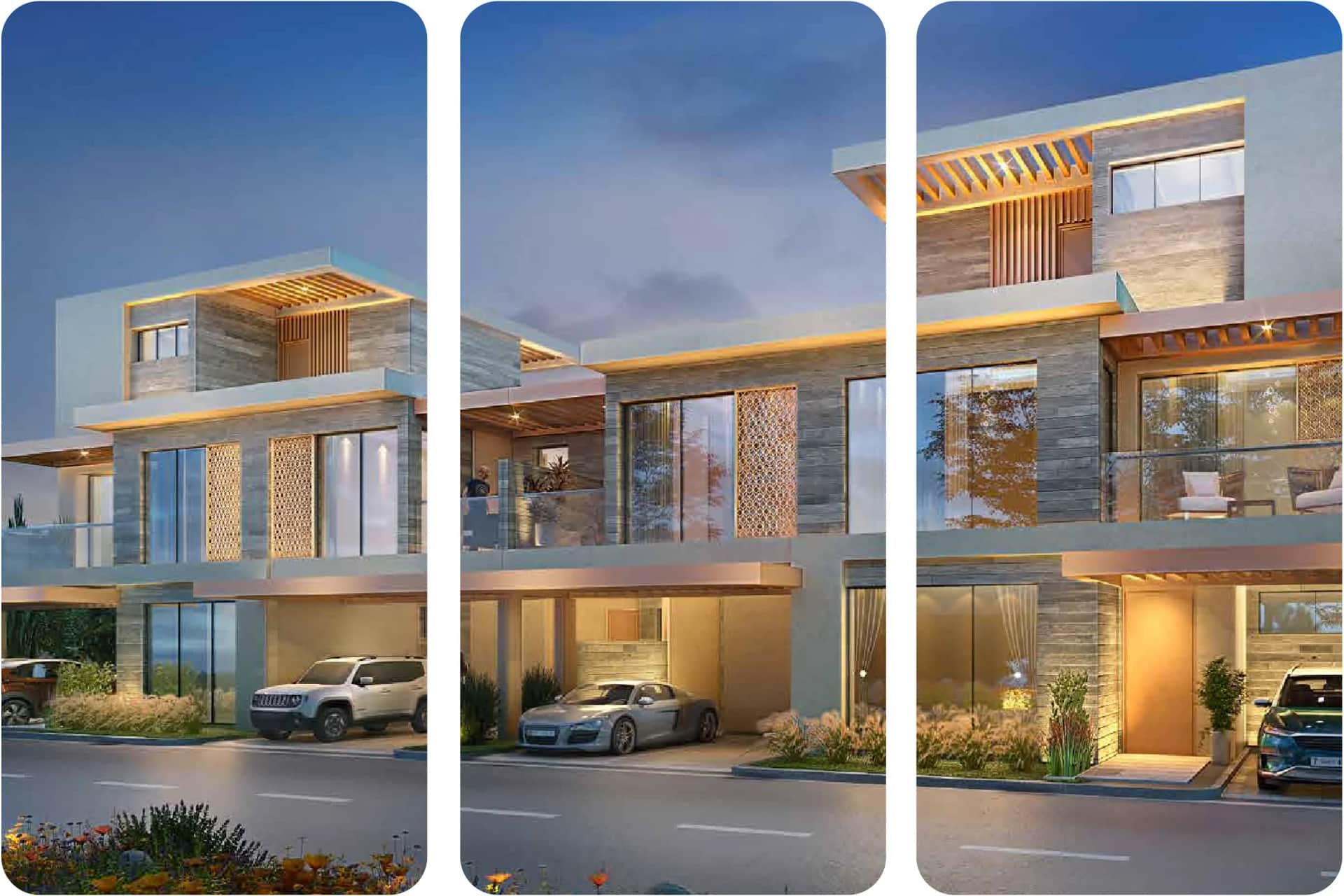 Modern villa in Dubai's Damac Hills with silver SUV