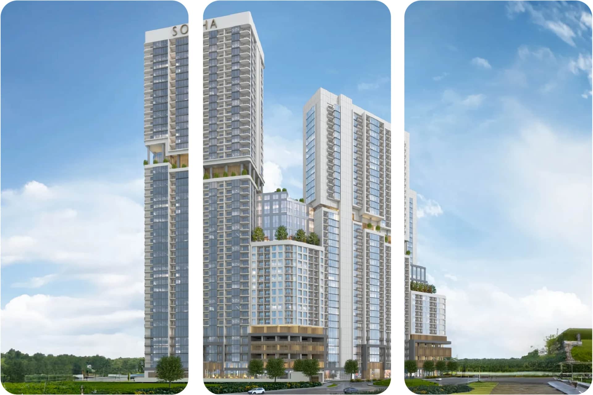 Modern high-rise residential towers with amenities