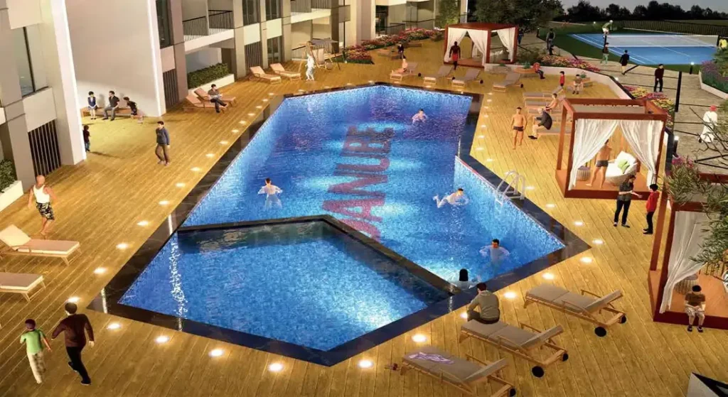 Swimming pool inside Wavez by Danube Properties at Dubailand