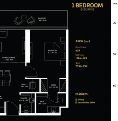 1 Executive Bedroom floor plan in Bayz by Danube