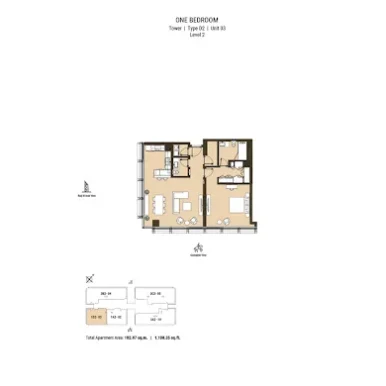 Floor Plan of Residence 110 at Business Bay