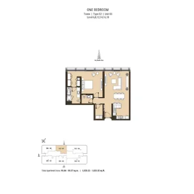 Floor Plan of Residence 110 at Business Bay