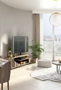 A complete set of TV, sofa and dining table at living room in Al Furjan​