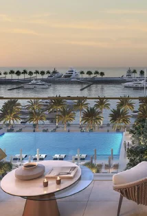 A girl enjoying view of sea and yachts from the balcony of marina views