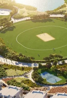 Cricket ground top view in sports arena of Evergreens, Damc hills 2