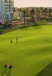 Golfers playing golf at golf point dubai south