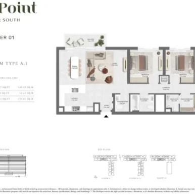 Three bedroom type A floorplan at Golfpoint emaar south