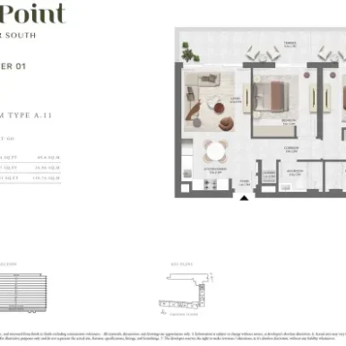 Two bedroom floor plan at Golfpoint emaar south