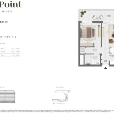 one bedroom type A floor plan at Golfpoint emaar south