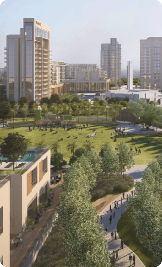 lush green area with various other features at Dubai Hills estate