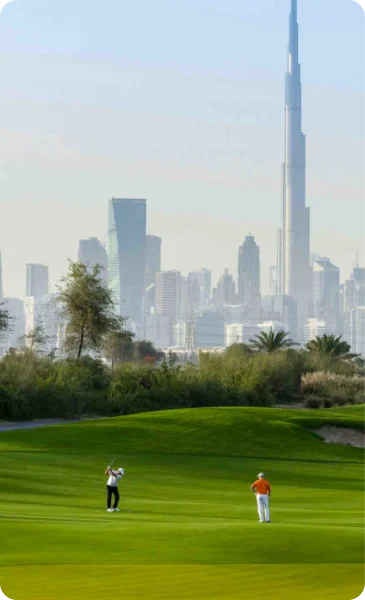 Golf course with Burj khalifa in background