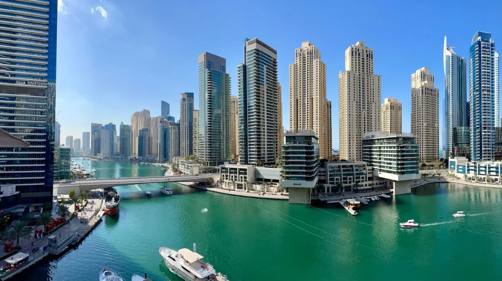 skyscrapers and sea in Dubai