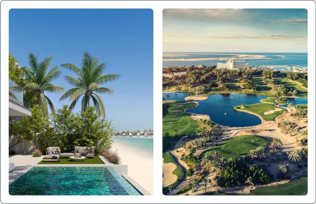 Beachfront pool and scenic golf course views at Cranberry Sky Villa.