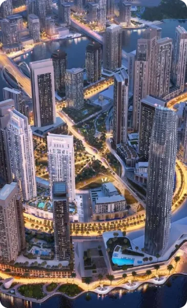 An aerial view of dubai creek harbour